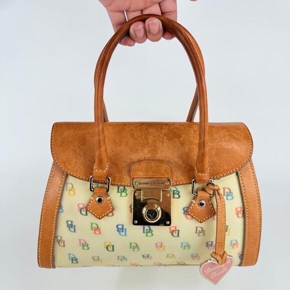 Dooney & Bourke Handbags - Dooney & Bourke Vintage Multicolor Logo Canvas Leather Satchel 11x5x8 Handbag